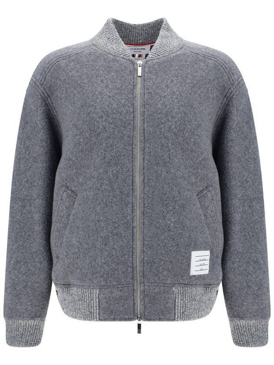Fleece Stripe Wool Bomber Jacket Light Grey - THOM BROWNE - BALAAN 1