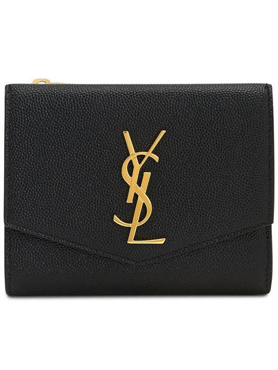 Uptown Compact Grain De Poudre Embossed Leather Halfwallet Black - SAINT LAURENT - BALAAN 2