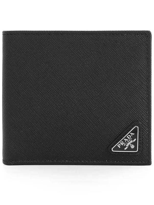 Saffiano Coin Pocket Triagle Logo Leather Wallet Black - PRADA - BALAAN 6