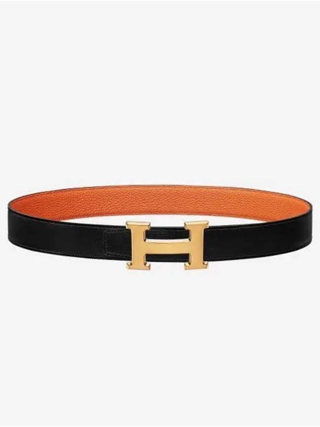 H Buckle Reversible Leather Strap 32mm Belt Black - HERMES - BALAAN 1