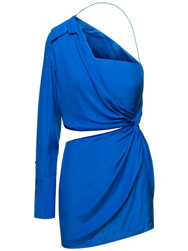 'Arica' Blue One-Shoulder Draped Mini Dress With Cut-Out Detail In Silk Woman - GAUGE81 - BALAAN 1