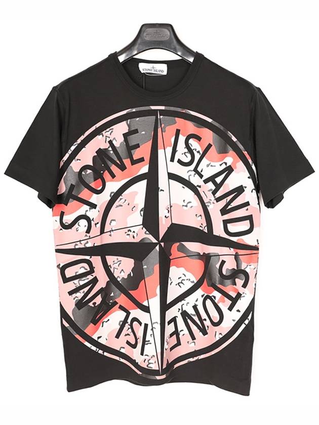 Men's Camo Big Logo Print Short Sleeve T-Shirt Black - STONE ISLAND - BALAAN 2