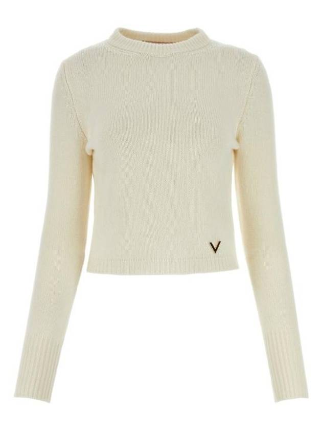 Women's V Logo Crewneck Cashmere Knit Top White - VALENTINO - BALAAN 1