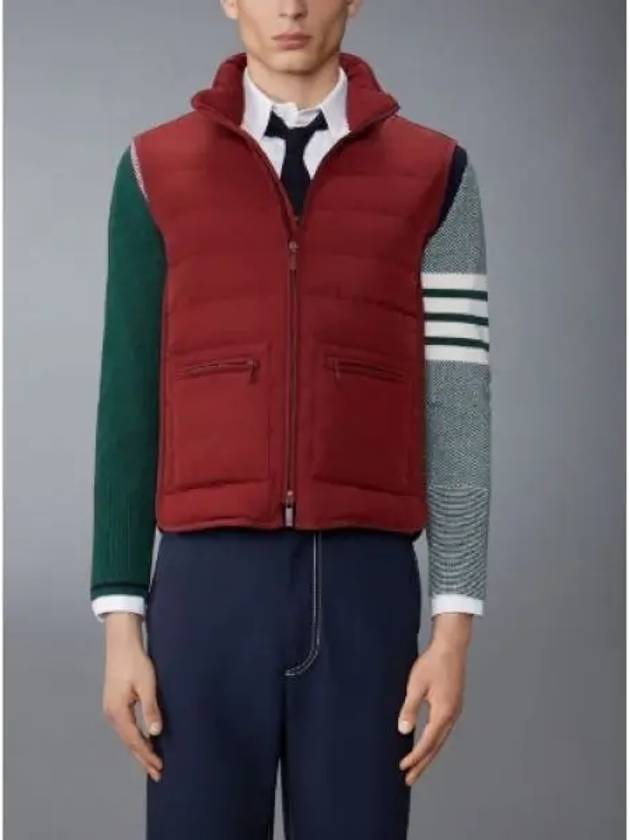 Poly Twill Down Fill 4-Bar Funnel Neck Knit Panel Vest Red - THOM BROWNE - BALAAN 2