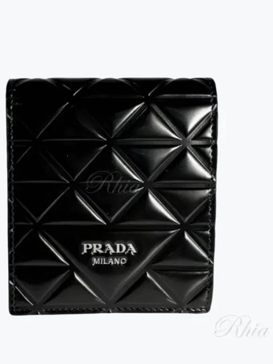 logo print brush leather halfwallet black - PRADA - BALAAN 2