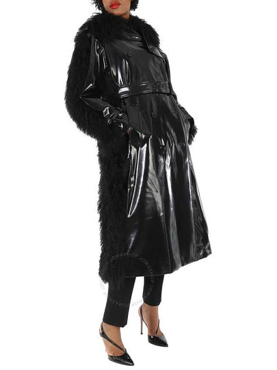 Burberry Ladies Black Shearling Trim Plastic Trench Coat, Brand Size 6 (US Size 4) - BURBERRY - BALAAN 2