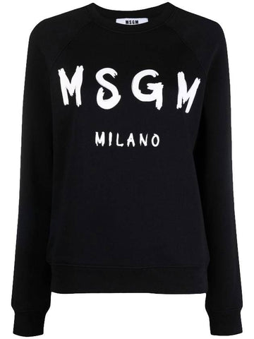 Women's Brushed Logo Crew Neck Sweatshirt Black - MSGM - BALAAN 1