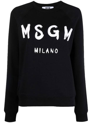 Women's Brushed Logo Crew Neck Sweatshirt Black - MSGM - BALAAN 1