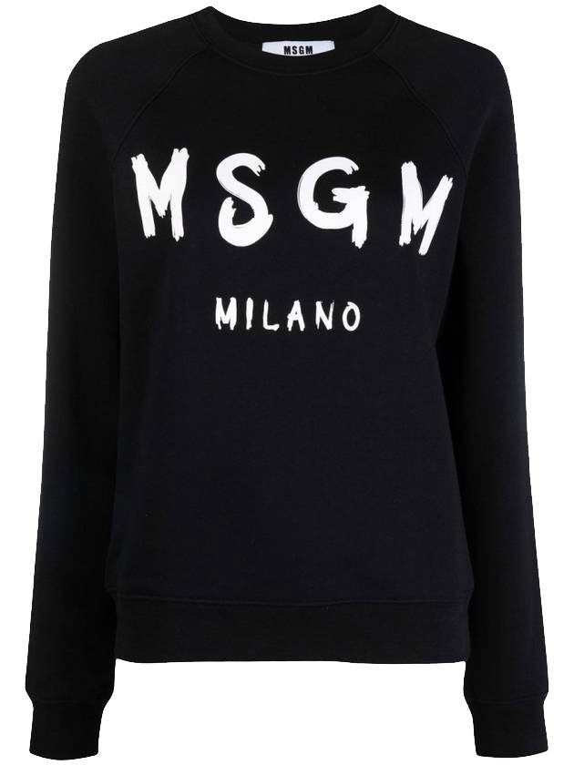 Women's Brushed Logo Crew Neck Sweatshirt Black - MSGM - BALAAN 1