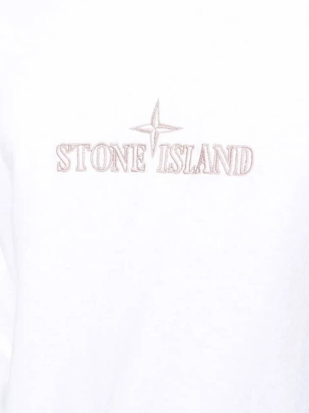 Logo Print Crew Neck Cotton Sweatshirt White - STONE ISLAND - BALAAN 3