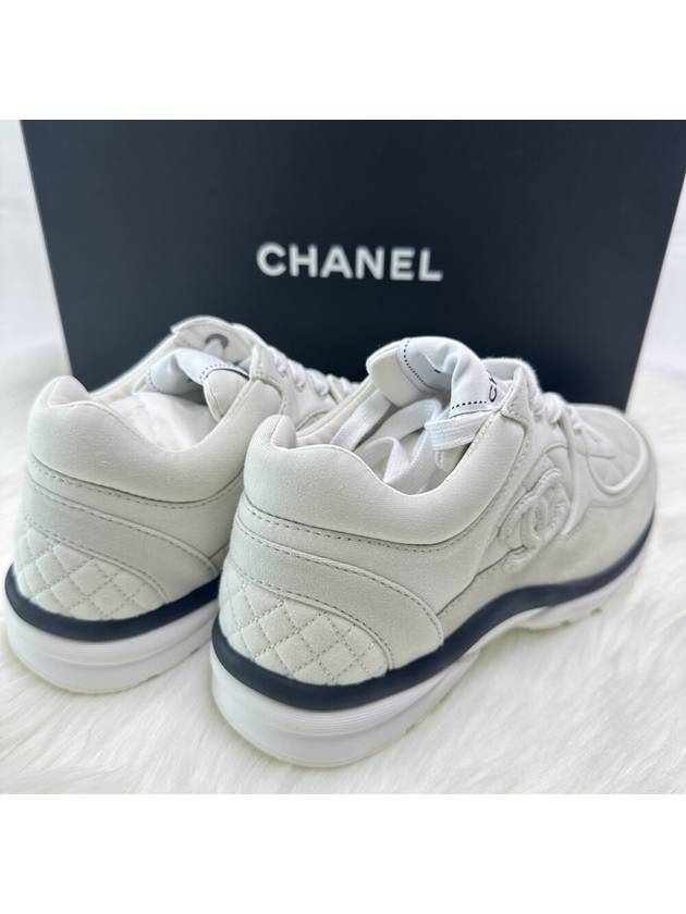 CC Logo Fabric Suede Low-Top Sneakers Light Grey - CHANEL - BALAAN 4