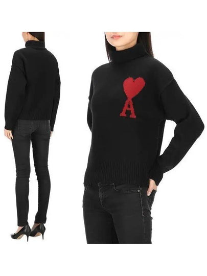 Intarsia Heart Logo Turtleneck Black - AMI - BALAAN 2