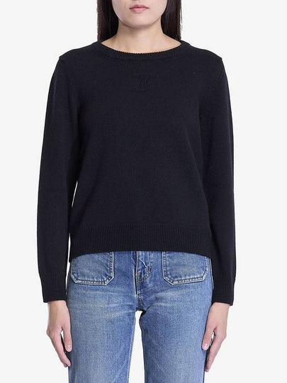 Triomphe Jacquard Crew Neck Heritage Cashmere Knit Top Black - CELINE - BALAAN 2