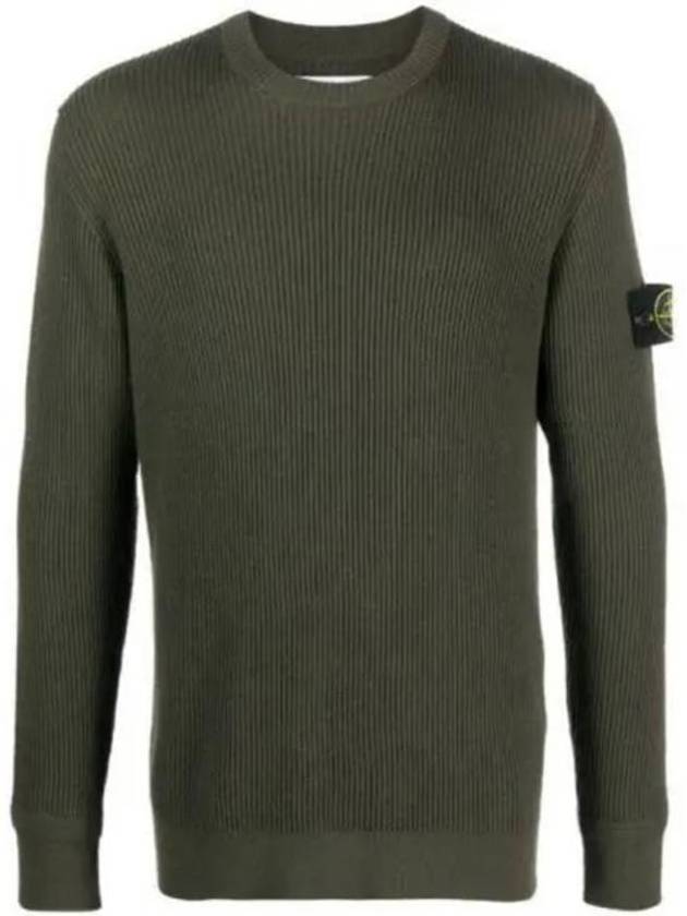 Crewneck Full Rib Wool Knit Top Khaki - STONE ISLAND - BALAAN 2