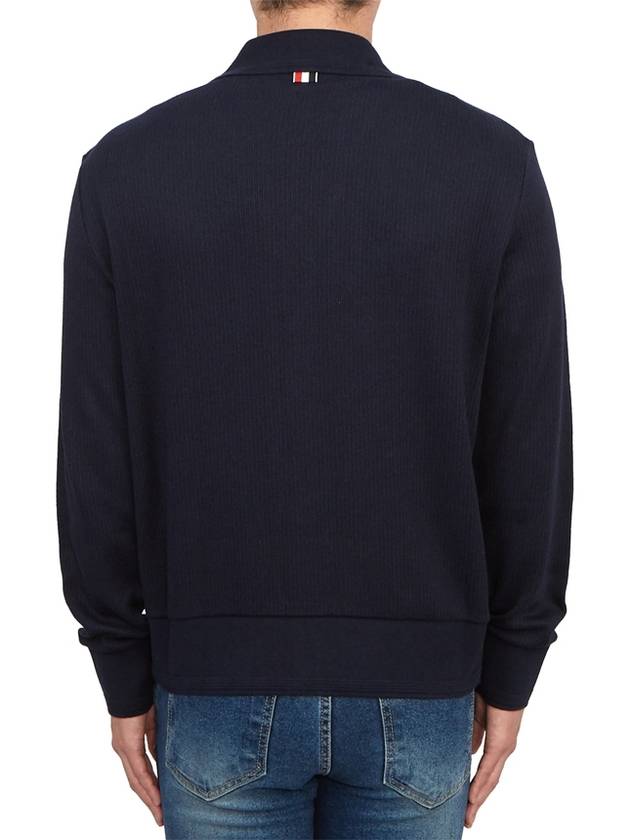 Logo Patch Rib Cardigan Navy - THOM BROWNE - BALAAN 5