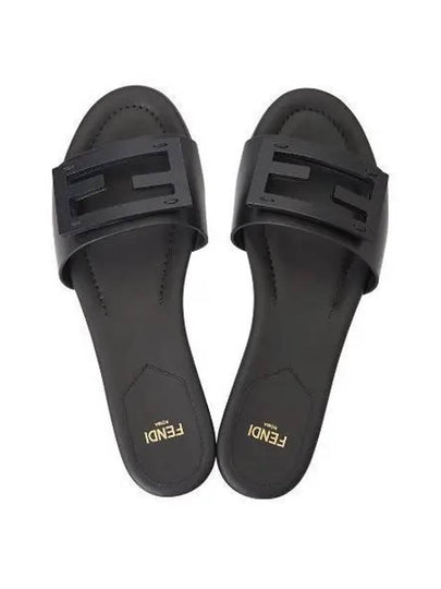 Baguette FF Logo Leather Slippers Black - FENDI - BALAAN 2