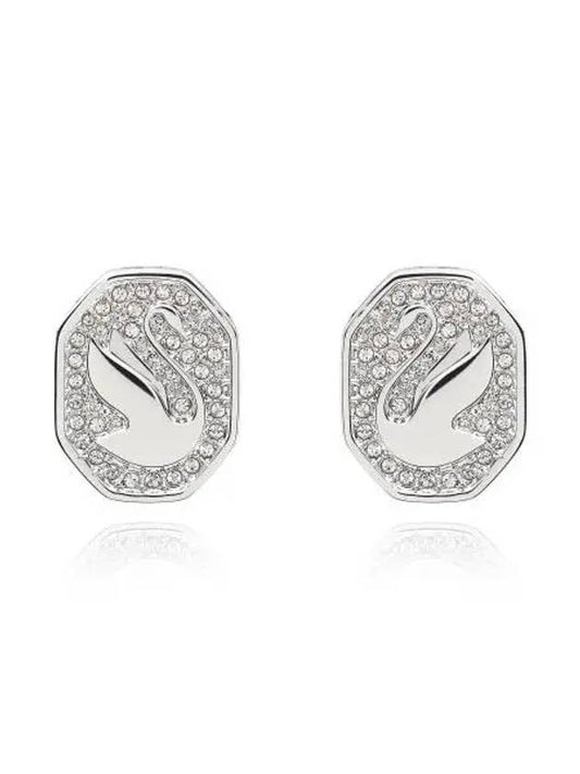 Swan Octagon Emblem Stud Earrings Silver - SWAROVSKI - BALAAN 2