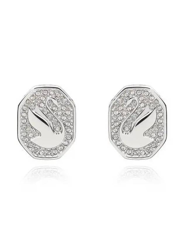 Swan Octagon Emblem Stud Earrings Silver - SWAROVSKI - BALAAN 4