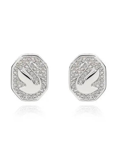 Swan Octagon Emblem Stud Earrings Silver - SWAROVSKI - BALAAN 2