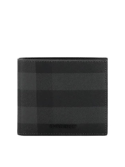 Check And Leather Half Wallet Charcoal - BURBERRY - BALAAN 2