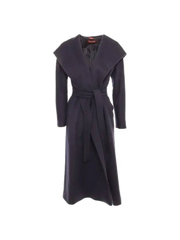 Danton Wool Hooded Single Coat Navy - MAX MARA - BALAAN.