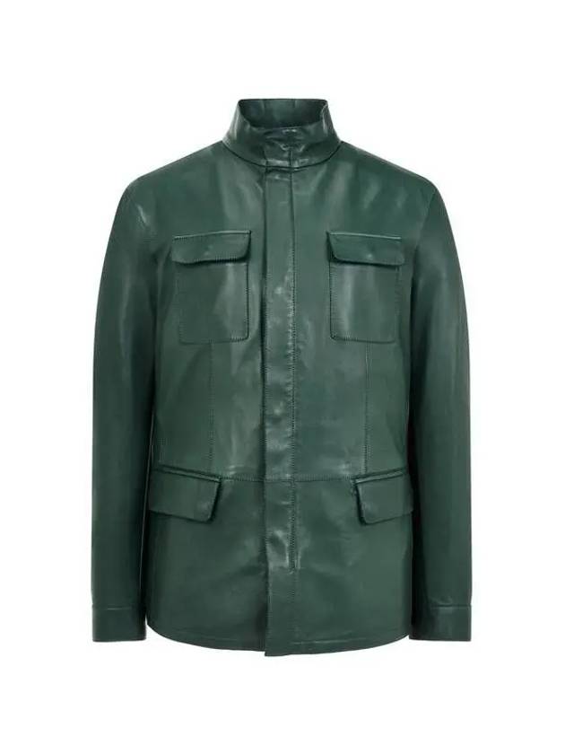 Men's High Neck Pocket Leather Jacket Dark Green - GIORGIO ARMANI - BALAAN 1
