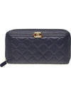 Chanel A80288 Navy Lambskin Gold Boy Zipper Long Wallet 22nd - CHANEL - BALAAN 1