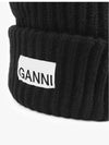 Logo Patch Knit Beanie Black - GANNI - BALAAN 4