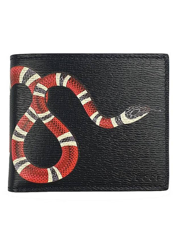 Snake Print Leather Half Wallet Black - GUCCI - BALAAN 1