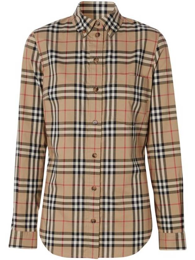 Button Down Collar Vintage Check Stretch Cotton Long Sleeve Shirt Beige - BURBERRY - BALAAN 2