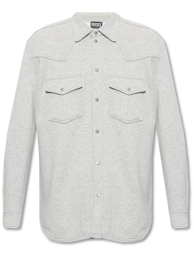 Men's Studded Button Long Sleeve Shirt Gray - DIESEL - BALAAN 1