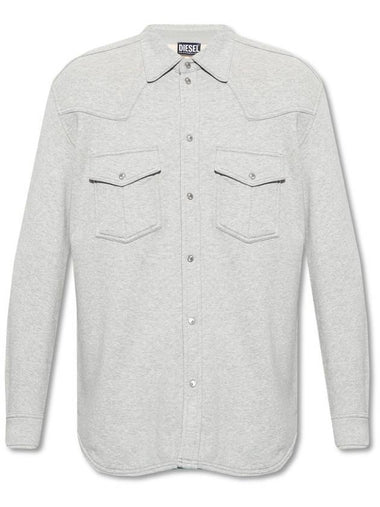 Men's Studded Button Long Sleeve Shirt Gray - DIESEL - BALAAN 1