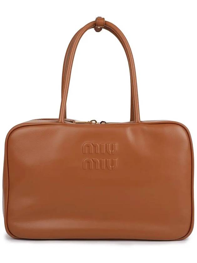 Leather Beau Tote Bag Cognac - MIU MIU - BALAAN 9