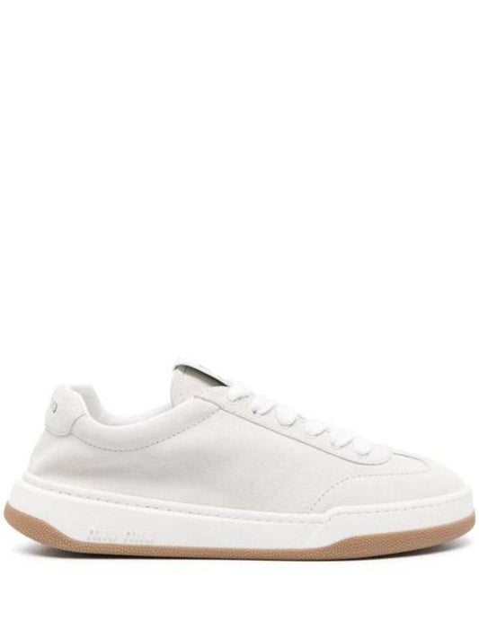 Bleached Leather Low Top Sneakers White - MIU MIU - BALAAN 1
