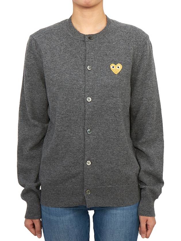 Comme des Gar ons Gold Wappen Wool Round Neck Cardigan Charcoal - COMME DES GARCONS PLAY - BALAAN 2