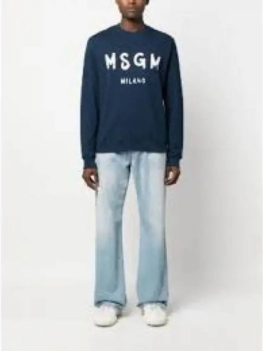 Brushed Logo Cotton Sweatshirt Navy - MSGM - BALAAN 2