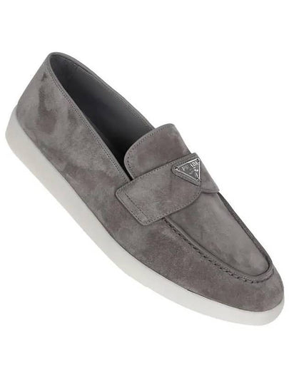 Triangle Logo Suede Loafers Grey - PRADA - BALAAN 2