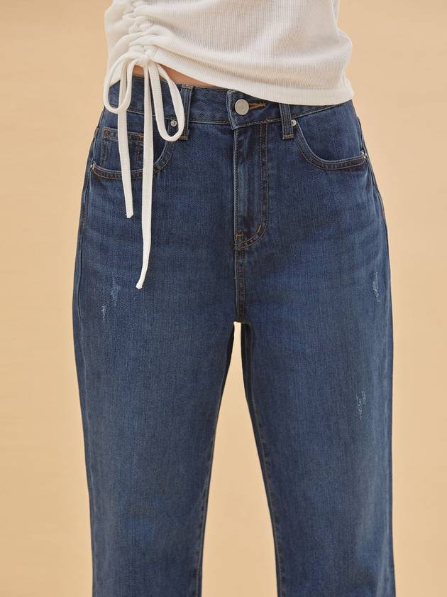 RYUL+WAI: High Waist Straight Blocking Denim Pants Indigo - RYUL+WAI: - BALAAN 4