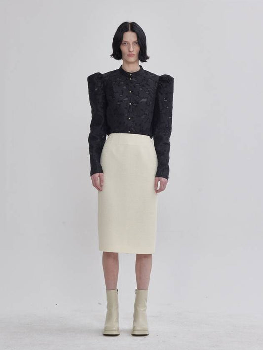 Rai Tweed Boning Slim Line Skirt Ivory - LIE - BALAAN 1