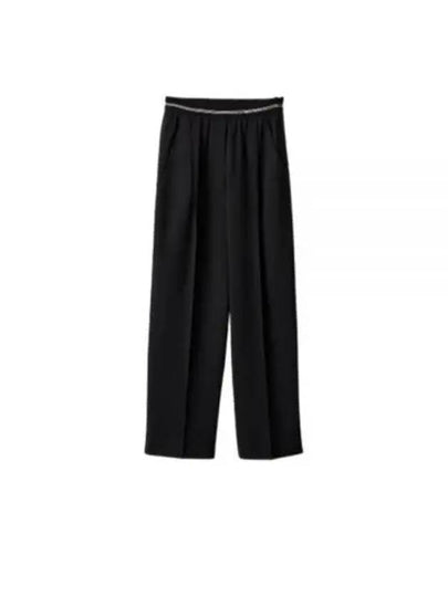 Logo Waistband Virgin Wool Straight Pants Black - MIU MIU - BALAAN 2