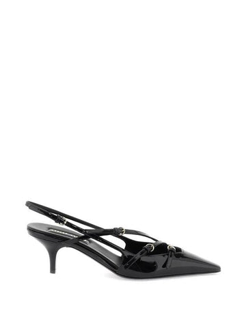 Buckles Patent Leather Slingback Heels Black - MIU MIU - BALAAN 1