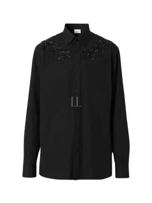 Crystal Oak Leaf Long Sleeve Shirt Black - BURBERRY - BALAAN 2