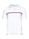 Three Stripes High Twist Rib Polo Shirt White - THOM BROWNE - BALAAN 2