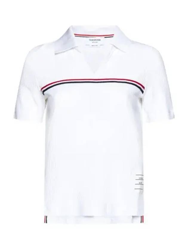 Three Stripes High Twist Rib Polo Shirt White - THOM BROWNE - BALAAN 2