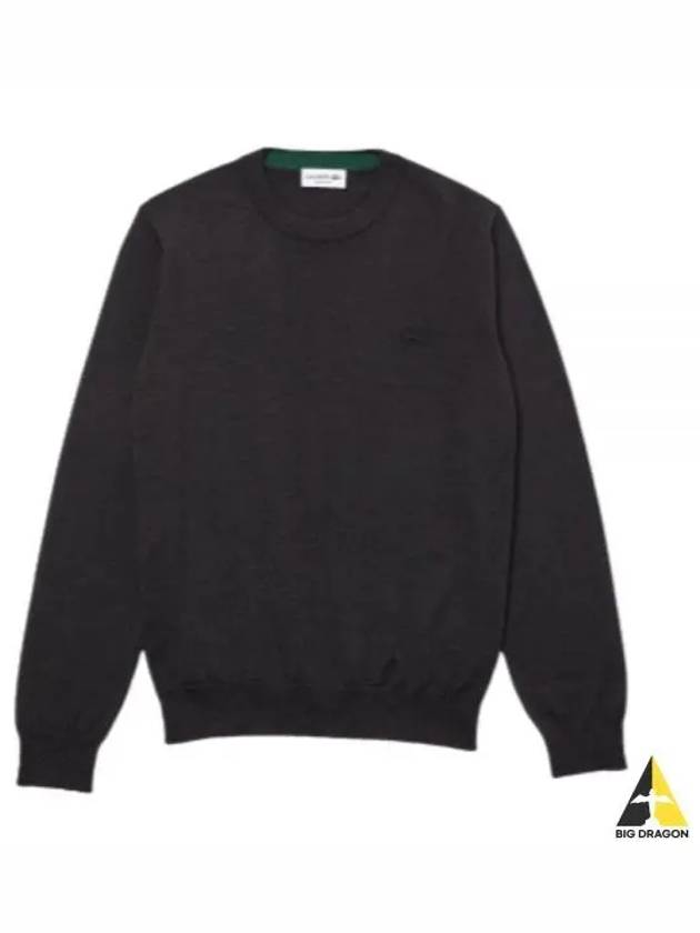 Crew Neck Merino Wool Knit Top Dark Grey - LACOSTE - BALAAN 2