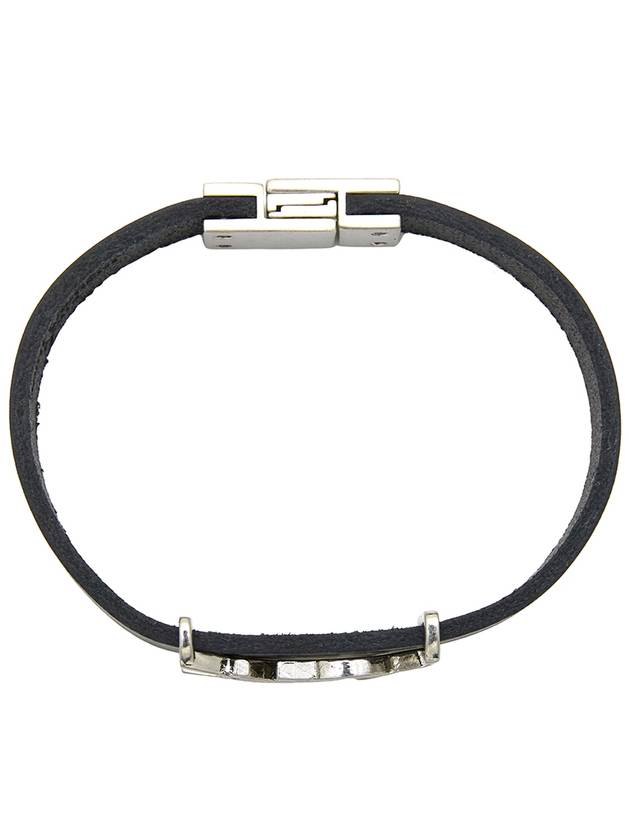 Opyum Silver Logo Leather Bracelet Black - SAINT LAURENT - BALAAN 4