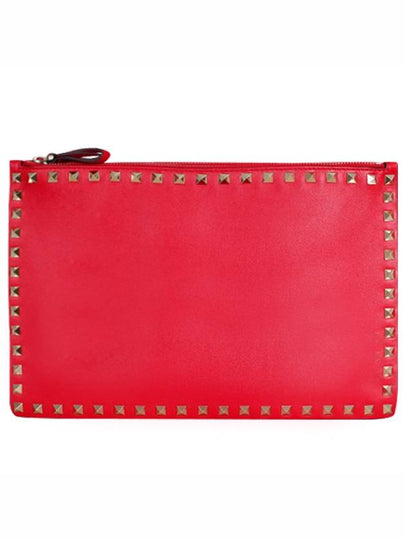 Rockstud Zipper Clutch Bag Red - VALENTINO - BALAAN 2