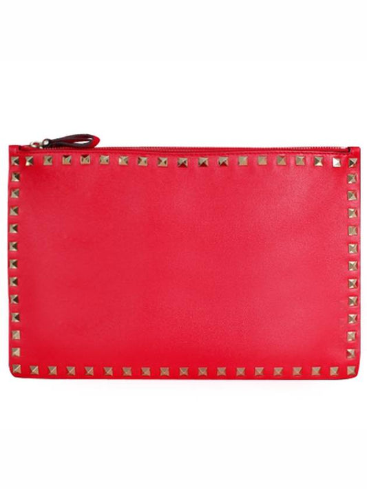 Rockstud Zipper Clutch Bag Red - VALENTINO - BALAAN 2