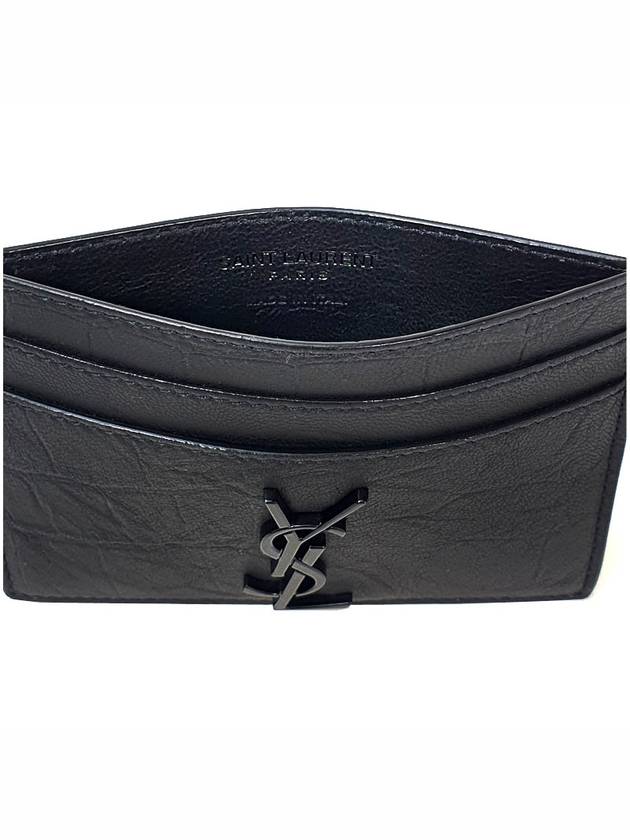 Monogram Crocodile Leather Card Wallet Black - SAINT LAURENT - BALAAN 6