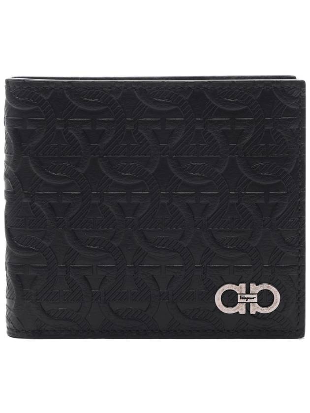 Gancini Embossed Logo Half Wallet Black - SALVATORE FERRAGAMO - BALAAN 2